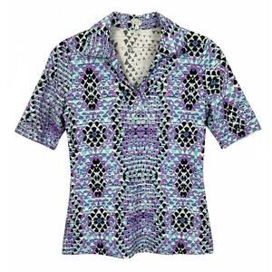 Tzu Tzu‎ Womens S Athleisure Golf Tennis Abstract Geometric Colorful Polo Shirt